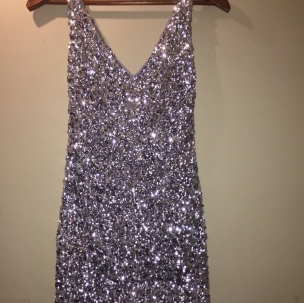 Silver Sequined Mini Dress